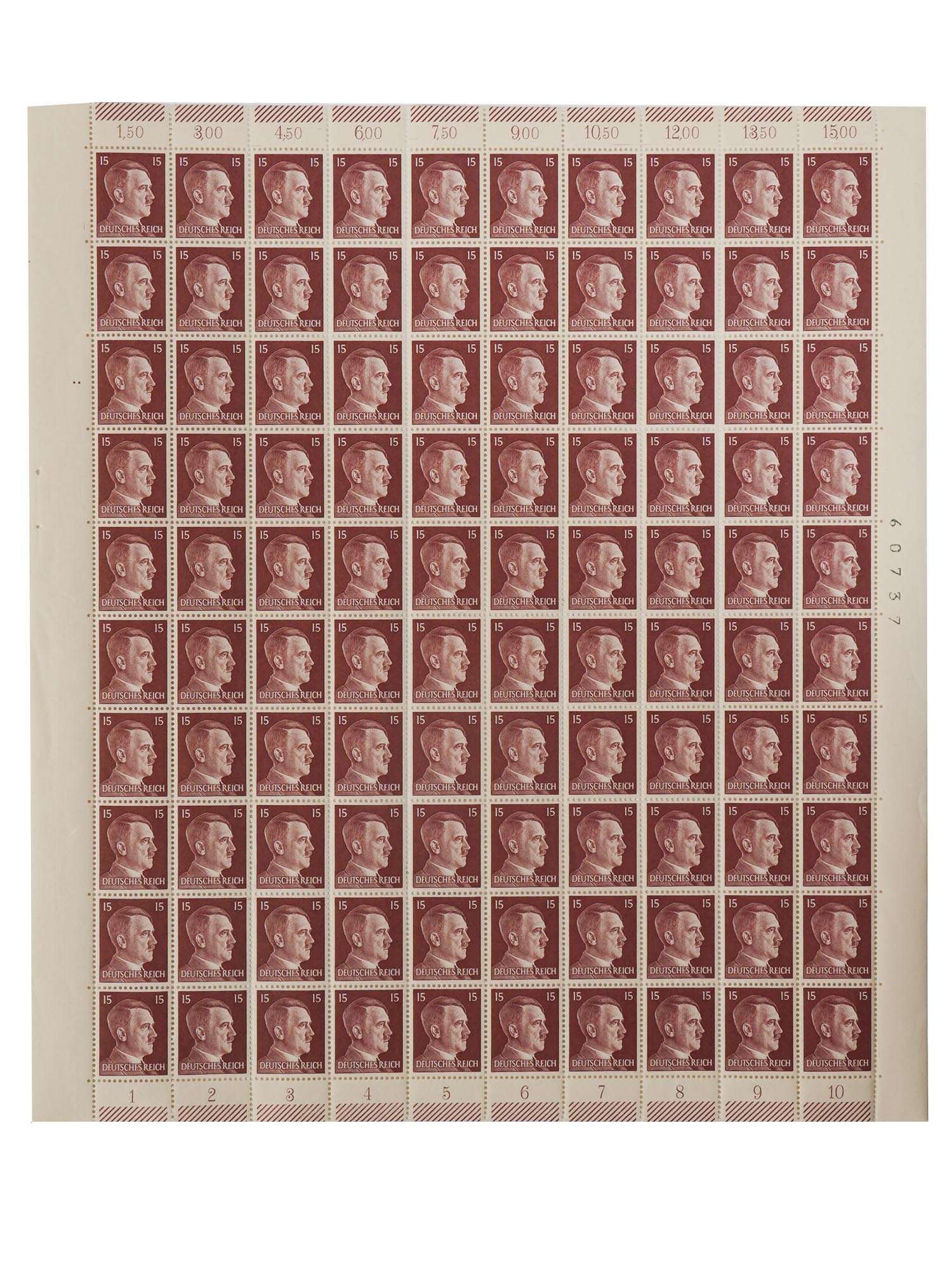 NAZI GERMAN FULL STAMP SHEET WITH ADOLF HITLER PIC-0